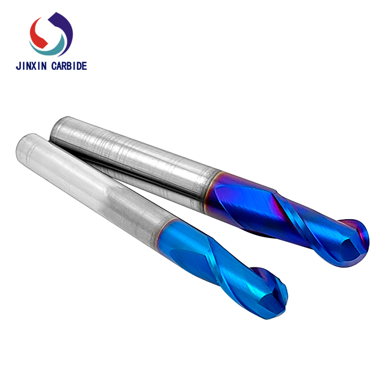 Fornecimento de fábrica HRC65 R4 moinho de topo de ponta esférica de carboneto de tungstênio com revestimento azul