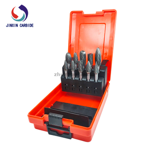 Conjunto de rebarbas rotativas de carboneto de tungstênio com haste de 6 mm 10 unidades com caixa de ferramentas vermelha