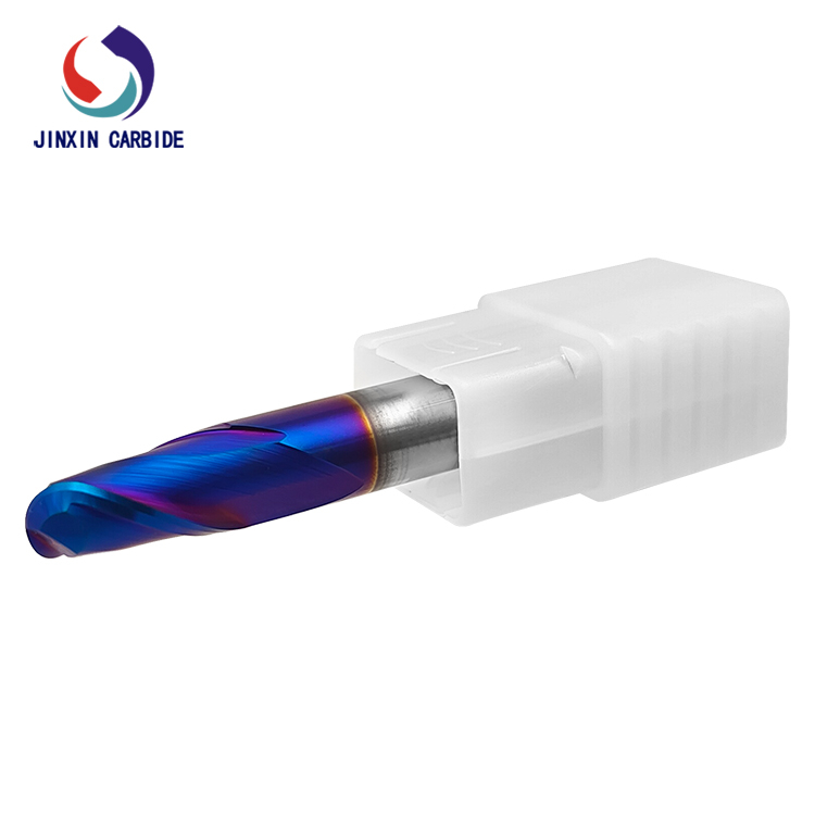 Fornecimento de fábrica HRC65 R4 moinho de topo de ponta esférica de carboneto de tungstênio com revestimento azul