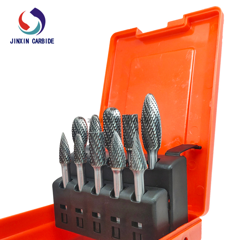 Conjunto de rebarbas rotativas de carboneto de tungstênio com haste de 6 mm 10 unidades com caixa de ferramentas vermelha