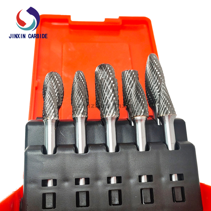 Conjunto de rebarbas rotativas de carboneto de tungstênio com haste de 6 mm 10 unidades com caixa de ferramentas vermelha