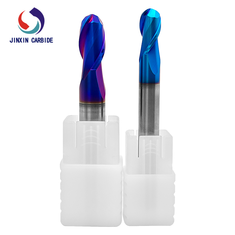 Fornecimento de fábrica HRC65 R4 moinho de topo de ponta esférica de carboneto de tungstênio com revestimento azul